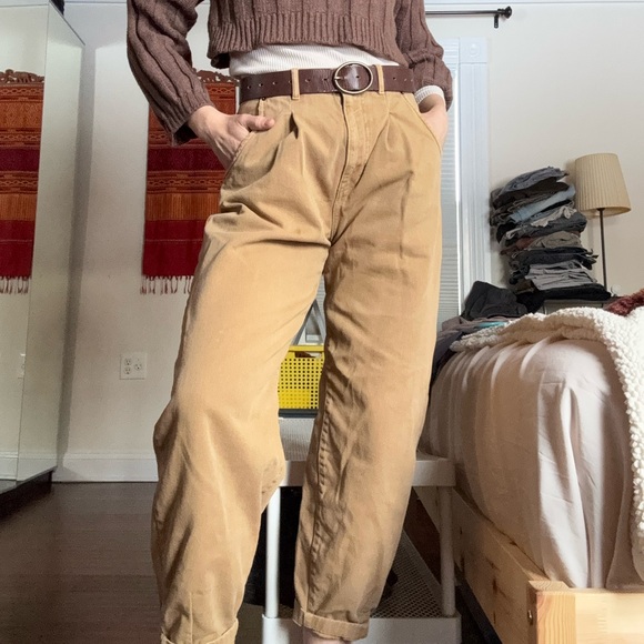 Zara Pants - Zara Tan High-Waisted Barrel Pants - 4